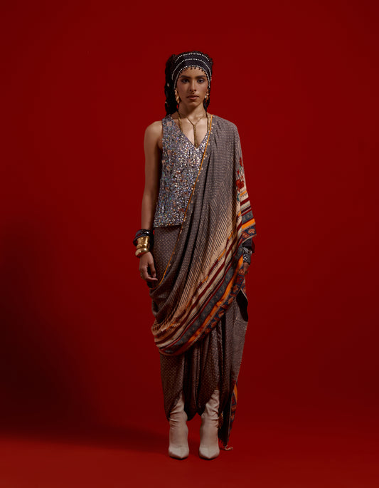 SADHVI DRAPED SAREE SET